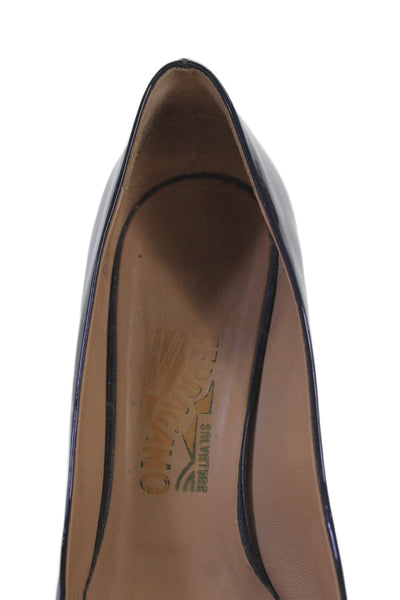 Salvatore Ferragamo Patent Leather Vara Bow Buckle  Carla Pumps Blue  Size 9.5