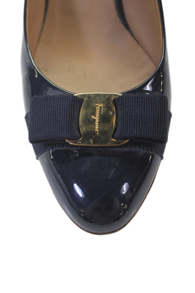 Salvatore Ferragamo Patent Leather Vara Bow Buckle  Carla Pumps Blue  Size 9.5