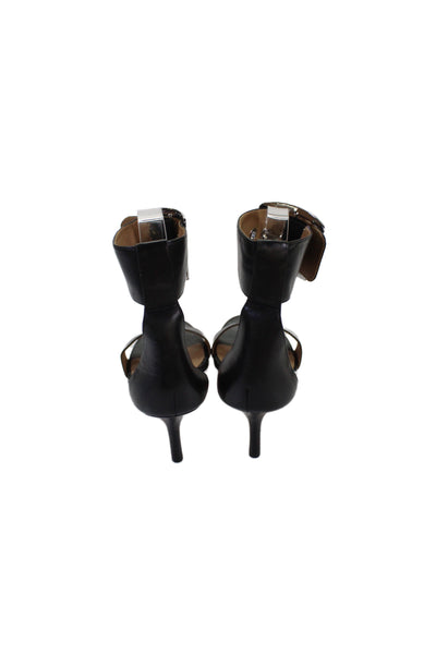 Vince Camuto Women's  Leather Open Toe Ankle Strap Heels   Black Size 6