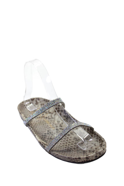 Vince Camuto Women's  Leather Python Print Double Strap Sandals Brown Size 6
