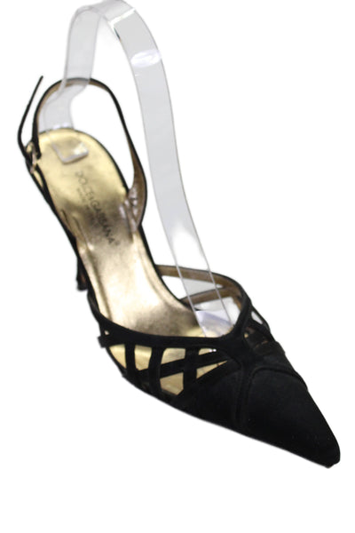 Dolce & Gabbana Women's Silk   Pointed Toe Strappy Slingback Heels Black Size 6
