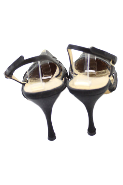 Dolce & Gabbana Women's Silk   Pointed Toe Strappy Slingback Heels Black Size 6