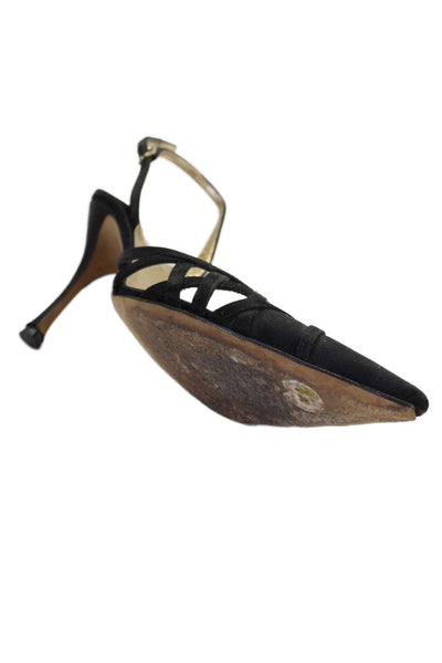 Dolce & Gabbana Women's Silk   Pointed Toe Strappy Slingback Heels Black Size 6