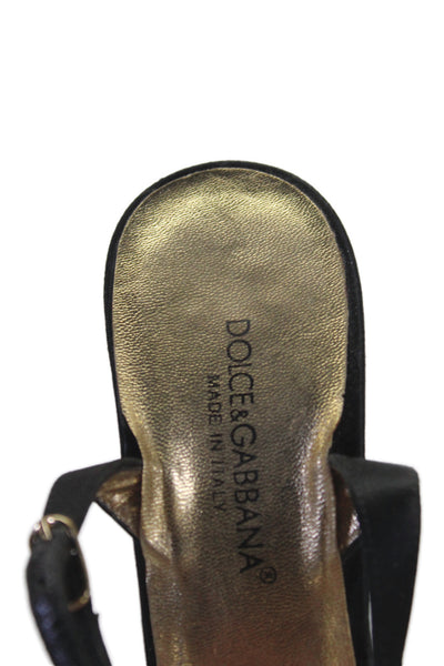 Dolce & Gabbana Women's Silk   Pointed Toe Strappy Slingback Heels Black Size 6