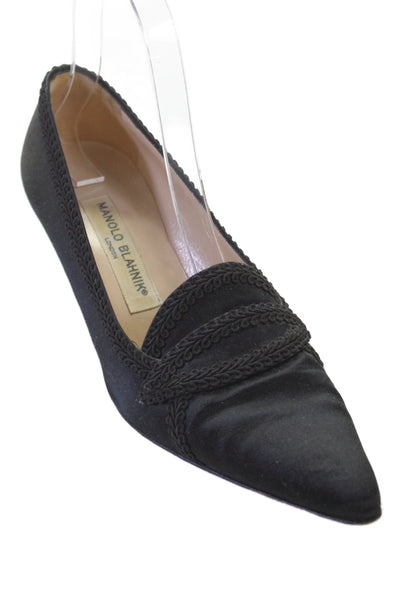 Manolo Blahnik Women's Suede Pointed Pump Closed Toed Kitten Heels Black Size 6