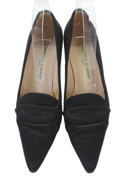 Manolo Blahnik Women's Suede Pointed Pump Closed Toed Kitten Heels Black Size 6
