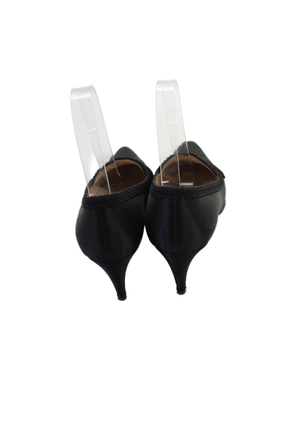 Manolo Blahnik Women's Suede Pointed Pump Closed Toed Kitten Heels Black Size 6