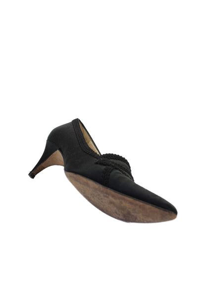 Manolo Blahnik Women's Suede Pointed Pump Closed Toed Kitten Heels Black Size 6