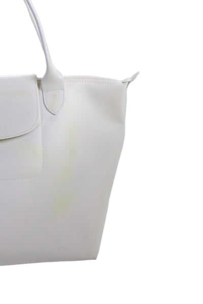 Longchamp Women's Nylon Folded Snap Closure Top Handle Handbag  Handbag White
