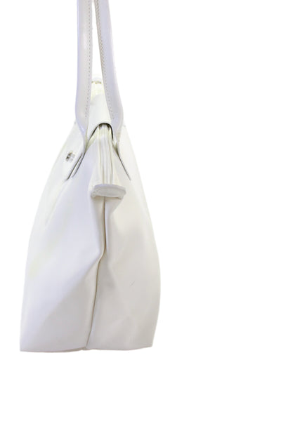 Longchamp Women's Nylon Folded Snap Closure Top Handle Handbag  Handbag White