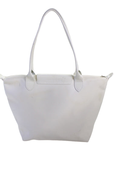 Longchamp Women's Nylon Folded Snap Closure Top Handle Handbag  Handbag White