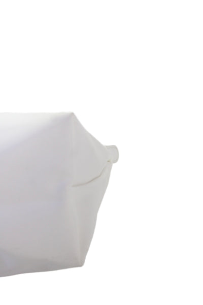 Longchamp Women's Nylon Folded Snap Closure Top Handle Handbag  Handbag White