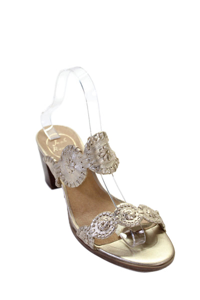 Jack Rogers Womens Block Heel Double Metallic Strap Slide Sandals Gold Size 8
