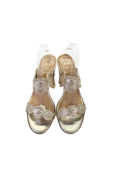 Jack Rogers Womens Block Heel Double Metallic Strap Slide Sandals Gold Size 8