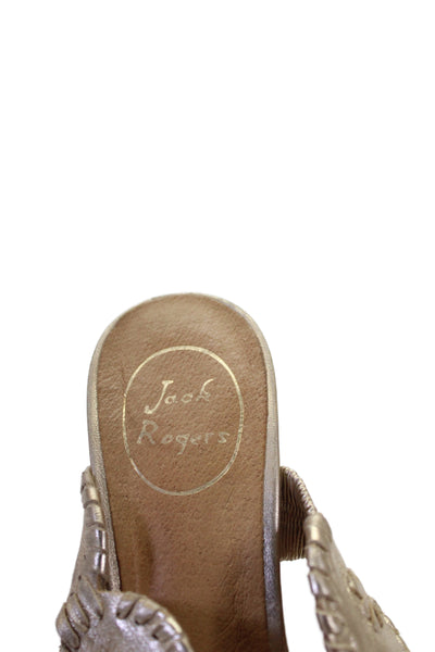 Jack Rogers Womens Block Heel Double Metallic Strap Slide Sandals Gold Size 8