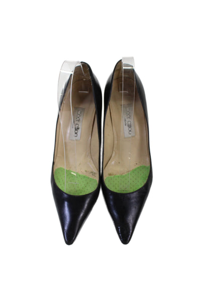 Jimmy Choo Womens Stiletto Pointed Toe Leather Pumps Black Size 38.5