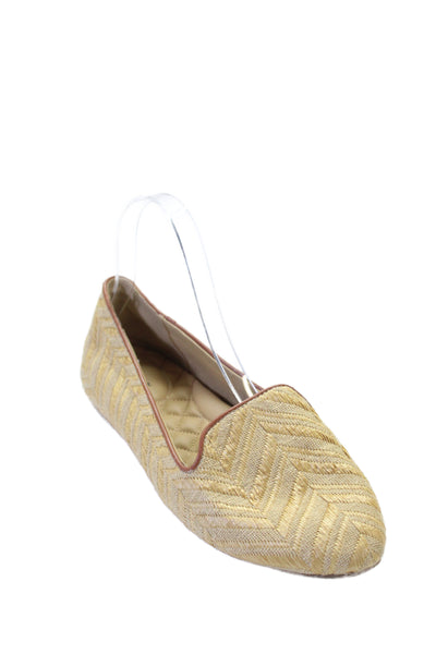 Birdies Womens Slip Onm Round Toe Raffia Canvas Loafers Brown Size 8.5