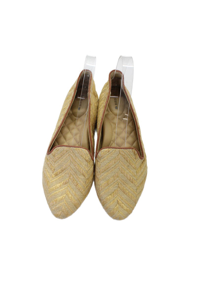 Birdies Womens Slip Onm Round Toe Raffia Canvas Loafers Brown Size 8.5