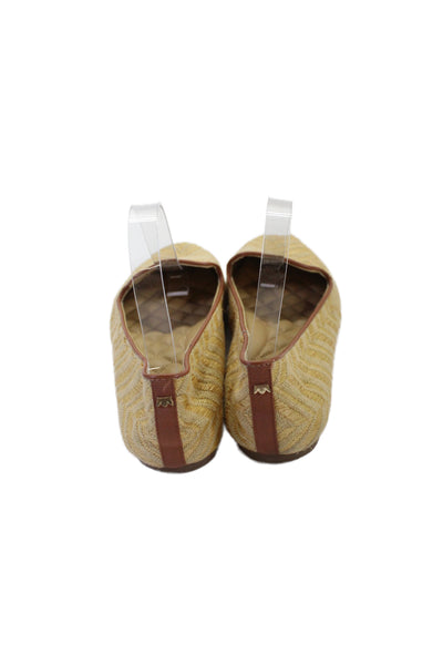 Birdies Womens Slip Onm Round Toe Raffia Canvas Loafers Brown Size 8.5