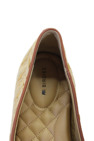 Birdies Womens Slip Onm Round Toe Raffia Canvas Loafers Brown Size 8.5