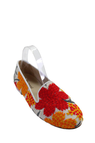 Jon Josef Womens Slip On Canvas Floral Embroidered Loafers White Red Size 8M