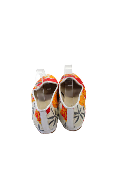 Jon Josef Womens Slip On Canvas Floral Embroidered Loafers White Red Size 8M