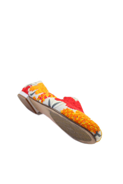 Jon Josef Womens Slip On Canvas Floral Embroidered Loafers White Red Size 8M