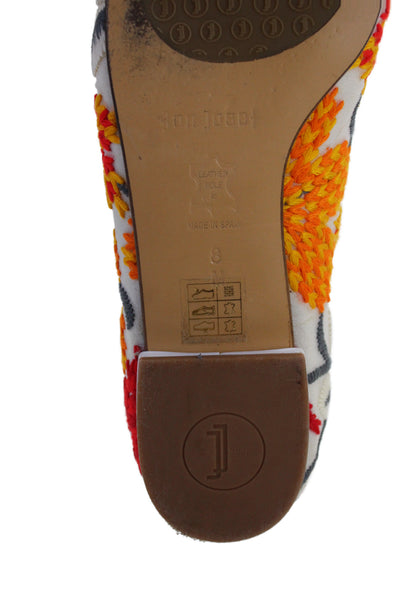 Jon Josef Womens Slip On Canvas Floral Embroidered Loafers White Red Size 8M