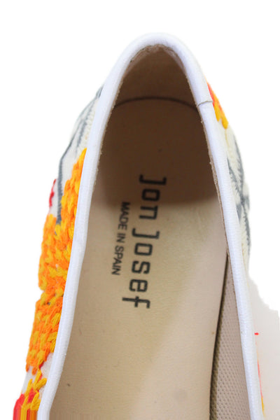 Jon Josef Womens Slip On Canvas Floral Embroidered Loafers White Red Size 8M