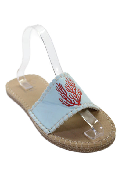 Sea Star Womens Neoprene Coral Embroidered Slide Sandals Blue Red Size 7