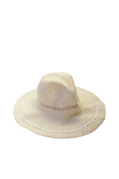 J. Mclaughlin Womens Beige White Woven Wide Brim Sun Hat One Size