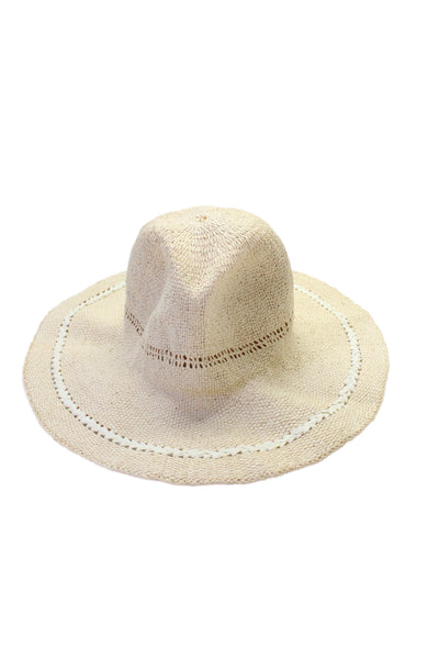 J. Mclaughlin Womens Beige White Woven Wide Brim Sun Hat One Size