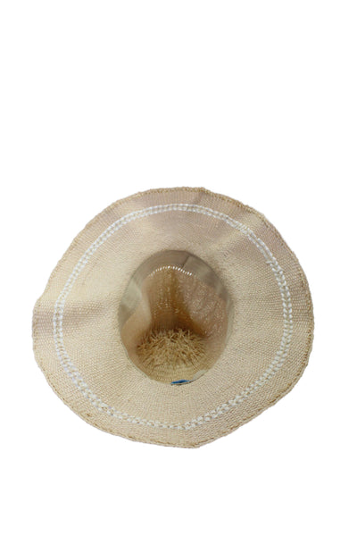 J. Mclaughlin Womens Beige White Woven Wide Brim Sun Hat One Size