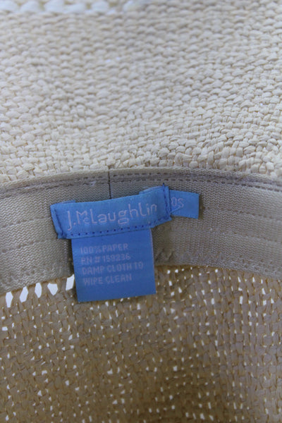 J. Mclaughlin Womens Beige White Woven Wide Brim Sun Hat One Size