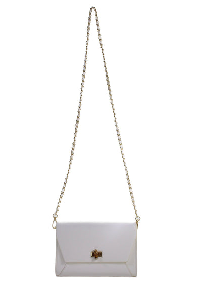 Lilly Pulitzer Womens Single Strap Bamboo Turnlock Flap Shoulder Handbag White