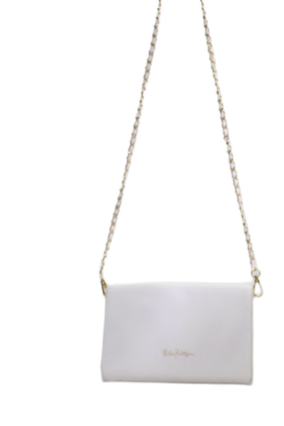 Lilly Pulitzer Womens Single Strap Bamboo Turnlock Flap Shoulder Handbag White