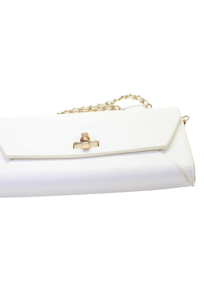 Lilly Pulitzer Womens Single Strap Bamboo Turnlock Flap Shoulder Handbag White