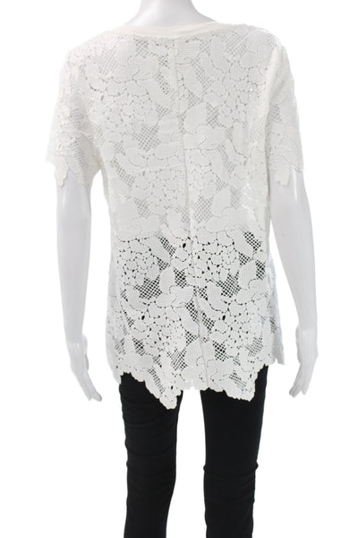 Three Dots Womens Bohemian Floral Lace Tunic Short Sleeve White Size L