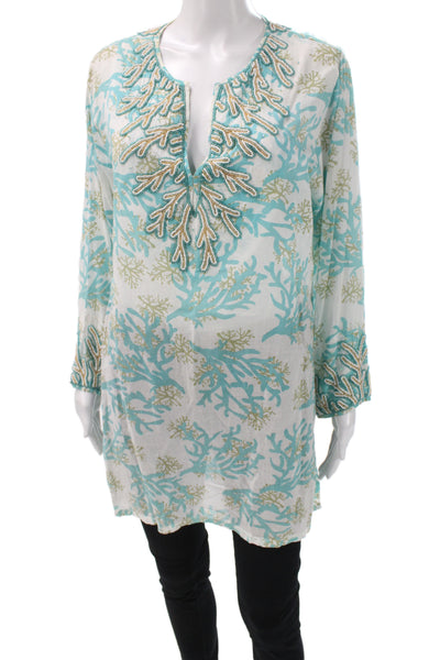 Barbara Gerwit Womens Multicolor Cotton V-Neck Tunic Blouse Long Sleeve Size L