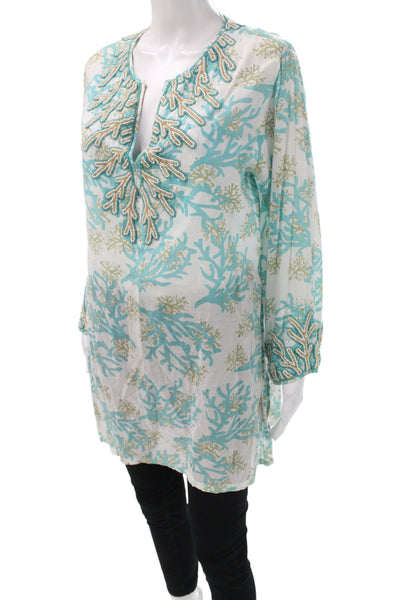 Barbara Gerwit Womens Multicolor Cotton V-Neck Tunic Blouse Long Sleeve Size L