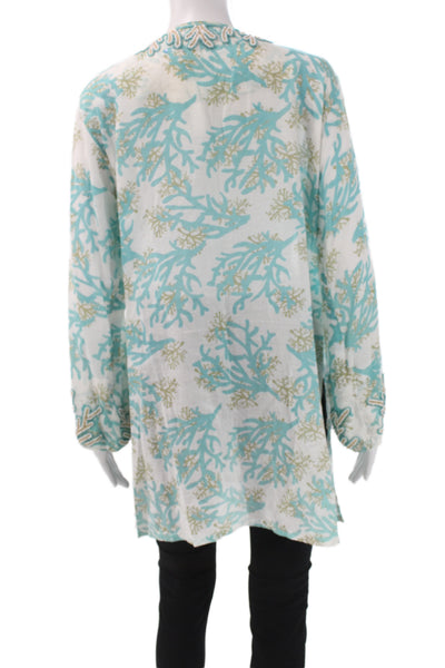 Barbara Gerwit Womens Multicolor Cotton V-Neck Tunic Blouse Long Sleeve Size L