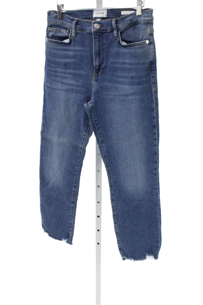 Frame Women Straight Jeans Blue High Rise Button Cotton Blend Size 30