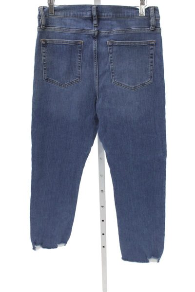 Frame Women Straight Jeans Blue High Rise Button Cotton Blend Size 30