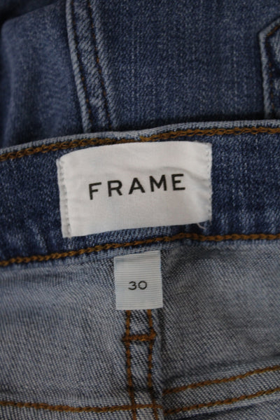 Frame Women Straight Jeans Blue High Rise Button Cotton Blend Size 30