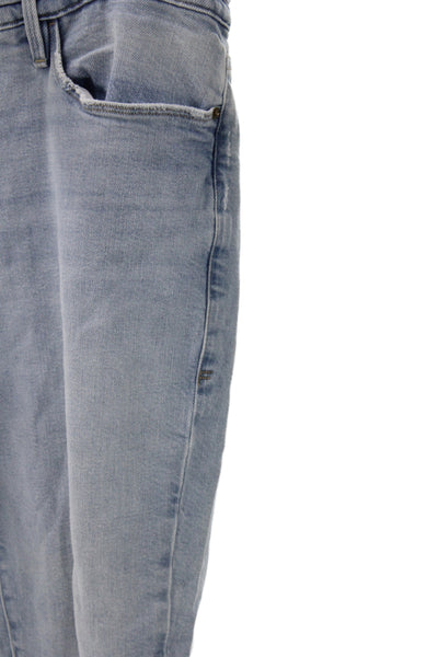 Frame Womens Straight Blue Cotton Jeans Button Mid Rise Distressed Size 32