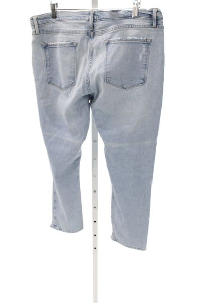 Frame Womens Straight Blue Cotton Jeans Button Mid Rise Distressed Size 32