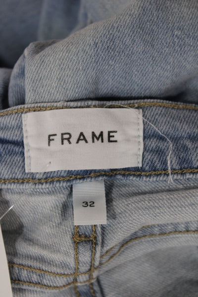 Frame Womens Straight Blue Cotton Jeans Button Mid Rise Distressed Size 32