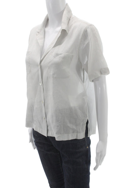 James Perse Womens White Ramie Collared Short Sleeve Button Up Top Size 0