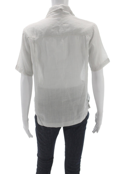 James Perse Womens White Ramie Collared Short Sleeve Button Up Top Size 0