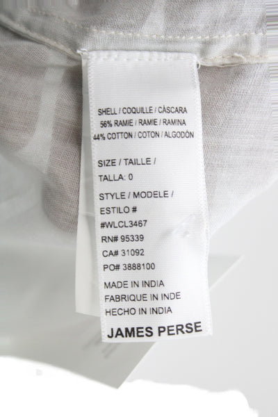 James Perse Womens White Ramie Collared Short Sleeve Button Up Top Size 0